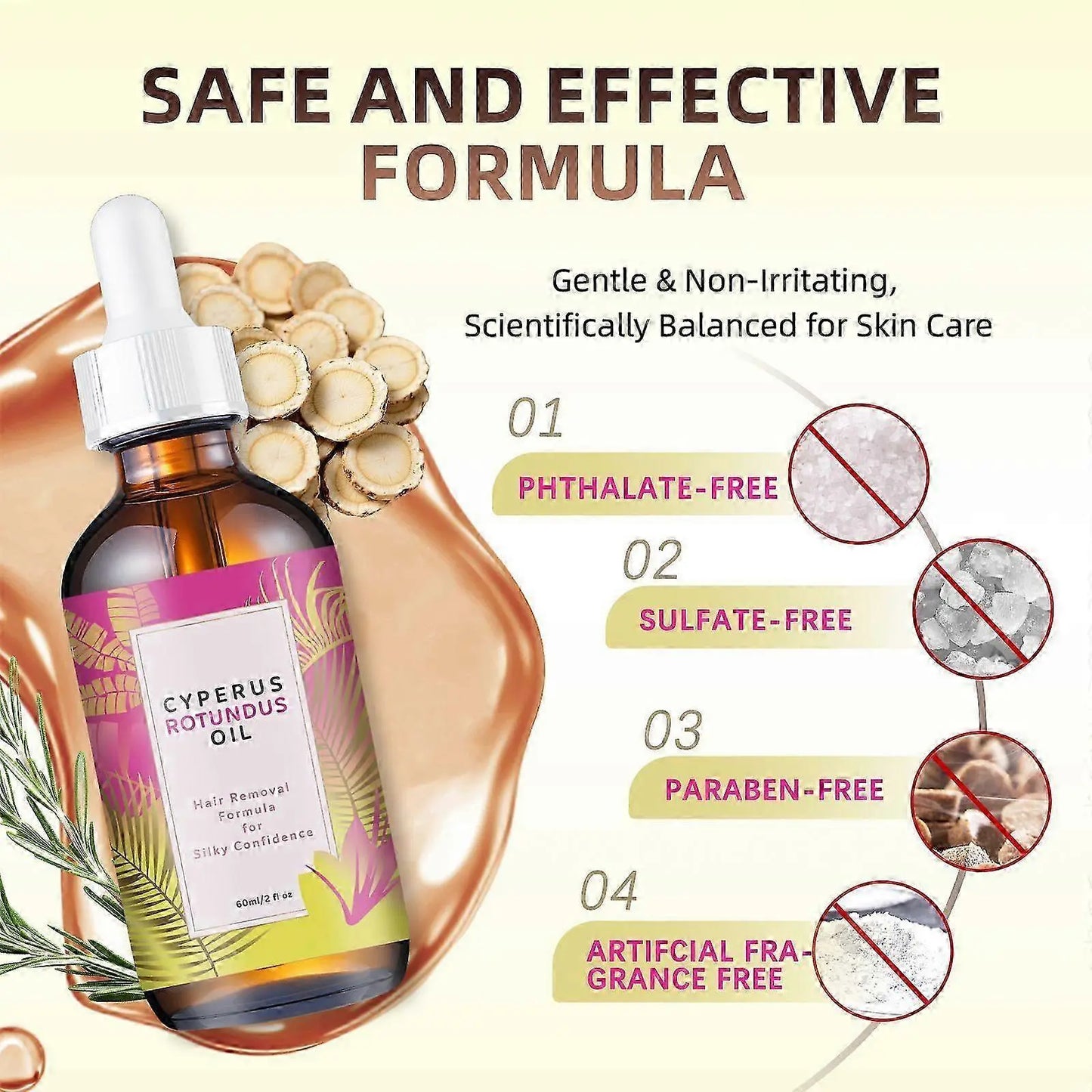 Cyperus Rotundus Oil for Hair Removal Soft Smooth Skin Care Deep Hydration anti Hair Growth Inhibition after Shave Oil